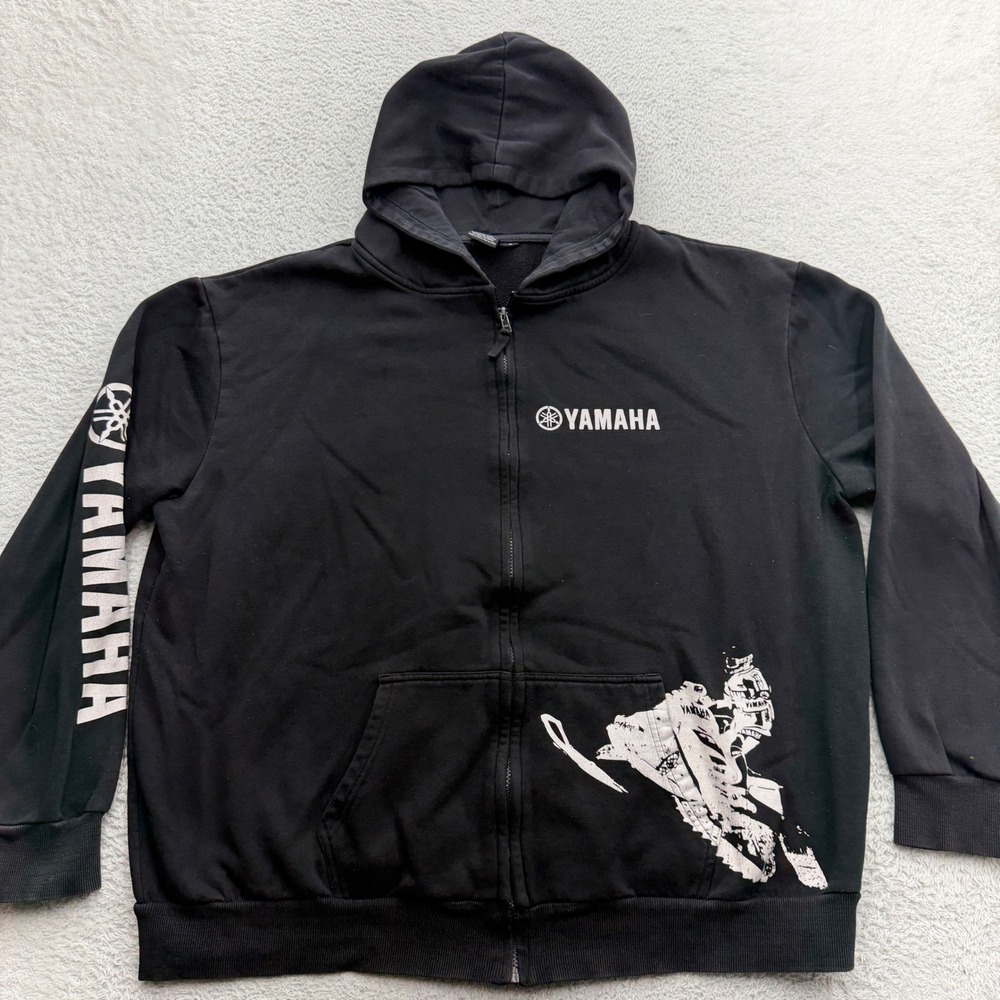 Yamaha Mens Black Snowmobile Graphic Full Zip Hoodie Sweatshirt XL Racing Logo